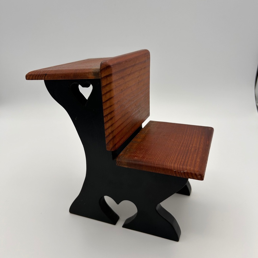 Miniature Vintage Cottage Grannycore Handcrafted School Desk with Heart Cutout